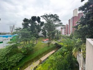 Park running alongside cannel near Skyline I @ Bukit Batok, with construction for the future Jurong Regional Line