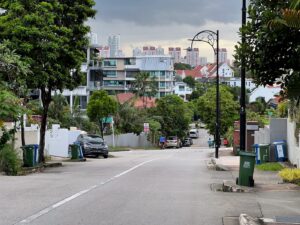 Looking down Sommerville Road, HDB flats in Bishan in the distance