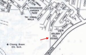 1975 street map of Li Hwan Estate before Ang Mo Kio Ave 1 was laid down, with Golden Hill Estate located close to where Mei Hwan Drive Playground is.