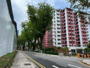HDB blocks along Redhill Close, with former Redhill Gardens estate undergoing redevelopment on the left