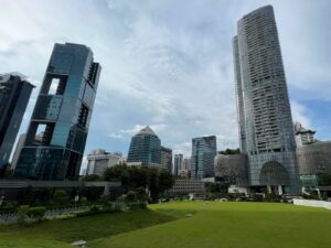 Wide open field behind entrance to Orchard MRT station on Paterson Road