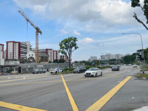 Upper Thomson Road looking towards Marymount and Shunfu, with the construction site that will one day be the revamped Thomson Community Club sitting idle.
