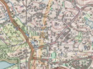1953 topographical map showing the same cart track now a road